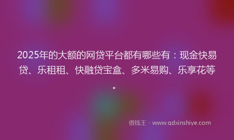 2025年的大额的网贷平台都有哪些有：现金快易贷、乐租租、快融贷宝盒、多米易购、乐享花等。
