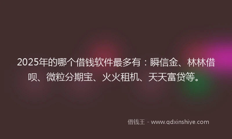 2025年的哪个借钱软件最多有：瞬信金、林林借呗、微粒分期宝、火火租机、天天富贷等。