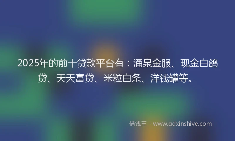2025年的前十贷款平台有：涌泉金服、现金白鸽贷、天天富贷、米粒白条、洋钱罐等。