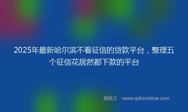 2025年最新哈尔滨不看征信的贷款平台，整理五个征信花居然都下款的平台