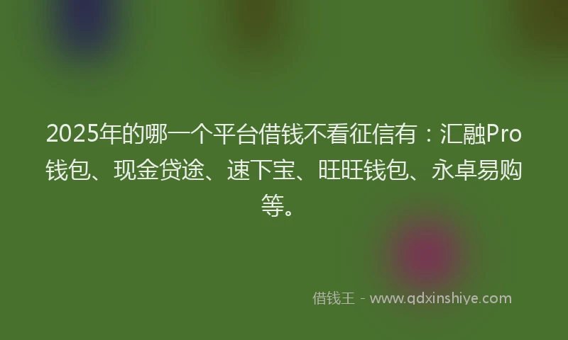 2025年的哪一个平台借钱不看征信有：汇融Pro钱包、现金贷途、速下宝、旺旺钱包、永卓易购等。