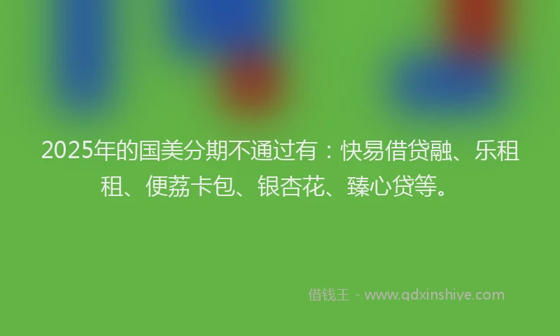 2025年的国美分期不通过有：快易借贷融、乐租租、便荔卡包、银杏花、臻心贷等。