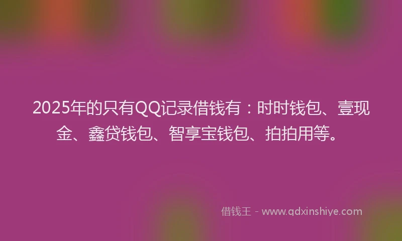 2025年的只有QQ记录借钱有：时时钱包、壹现金、鑫贷钱包、智享宝钱包、拍拍用等。