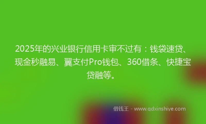 2025年的兴业银行信用卡审不过有：钱袋速贷、现金秒融易、翼支付Pro钱包、360借条、快捷宝贷融等。
