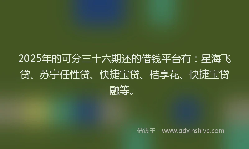 2025年的可分三十六期还的借钱平台有：星海飞贷、苏宁任性贷、快捷宝贷、桔享花、快捷宝贷融等。