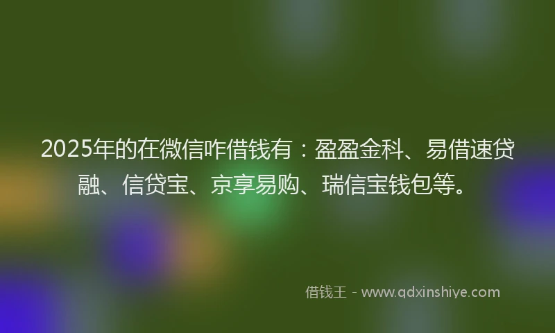 2025年的在微信咋借钱有：盈盈金科、易借速贷融、信贷宝、京享易购、瑞信宝钱包等。