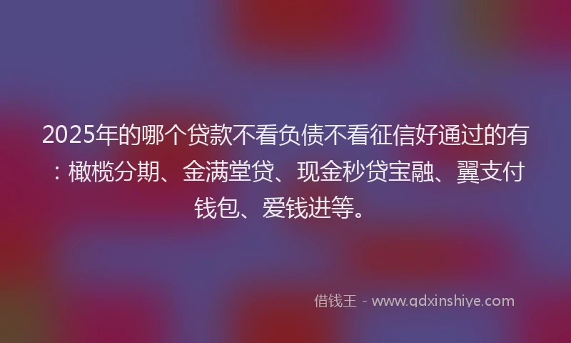 2025年的哪个贷款不看负债不看征信好通过的有：橄榄分期、金满堂贷、现金秒贷宝融、翼支付钱包、爱钱进等。