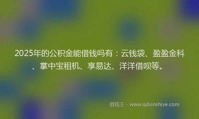 2025年的公积金能借钱吗有：云钱袋、盈盈金科、掌中宝租机、享易达、洋洋借呗等。