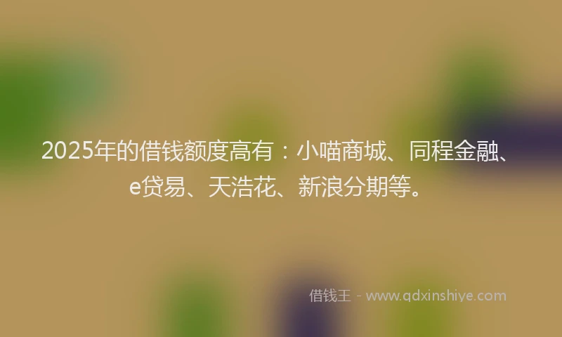 2025年的借钱额度高有：小喵商城、同程金融、e贷易、天浩花、新浪分期等。