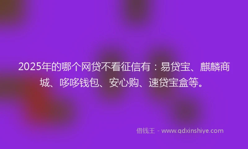 2025年的哪个网贷不看征信有：易贷宝、麒麟商城、哆哆钱包、安心购、速贷宝盒等。
