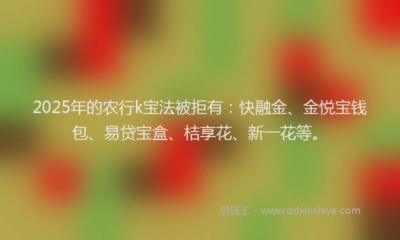 2025年的农行k宝法被拒有：快融金、金悦宝钱包、易贷宝盒、桔享花、新一花等。