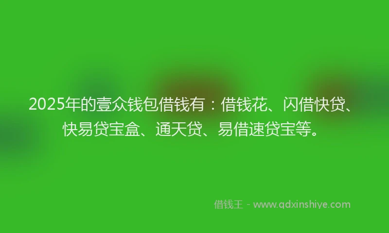 2025年的壹众钱包借钱有：借钱花、闪借快贷、快易贷宝盒、通天贷、易借速贷宝等。