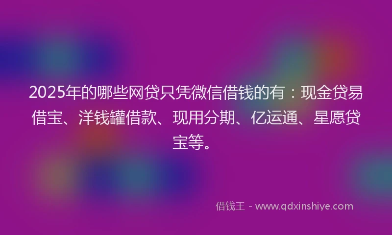2025年的哪些网贷只凭微信借钱的有：现金贷易借宝、洋钱罐借款、现用分期、亿运通、星愿贷宝等。
