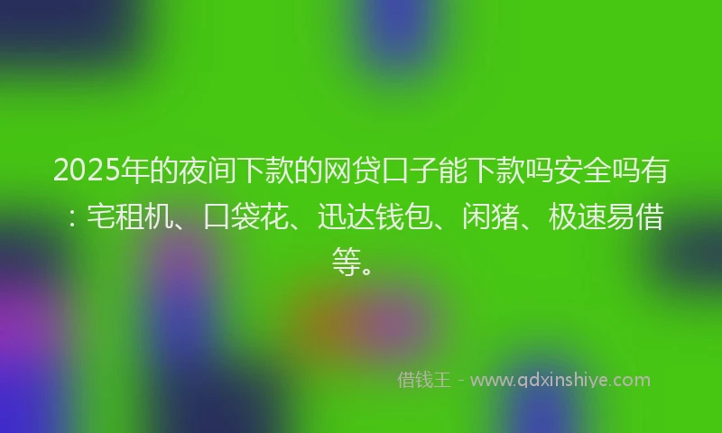 2025年的夜间下款的网贷口子能下款吗安全吗有：宅租机、口袋花、迅达钱包、闲猪、极速易借等。
