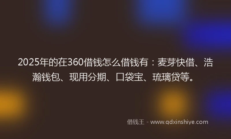 2025年的在360借钱怎么借钱有：麦芽快借、浩瀚钱包、现用分期、口袋宝、琉璃贷等。