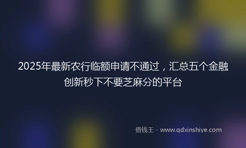 2025年最新农行临额申请不通过，汇总五个金融创新秒下不要芝麻分的平台