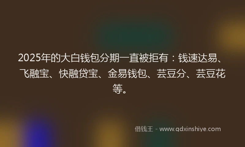 2025年的大白钱包分期一直被拒有：钱速达易、飞融宝、快融贷宝、金易钱包、芸豆分、芸豆花等。
