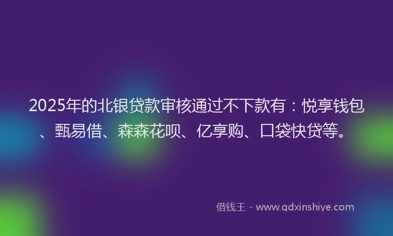 2025年的北银贷款审核通过不下款有：悦享钱包、甄易借、森森花呗、亿享购、口袋快贷等。
