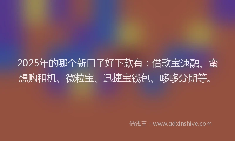 2025年的哪个新口子好下款有：借款宝速融、蛮想购租机、微粒宝、迅捷宝钱包、哆哆分期等。