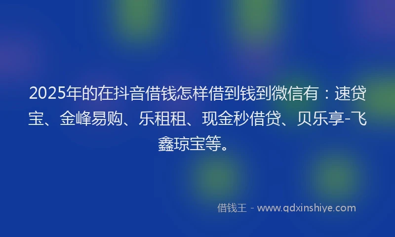 2025年的在抖音借钱怎样借到钱到微信有：速贷宝、金峰易购、乐租租、现金秒借贷、贝乐享-飞鑫琼宝等。