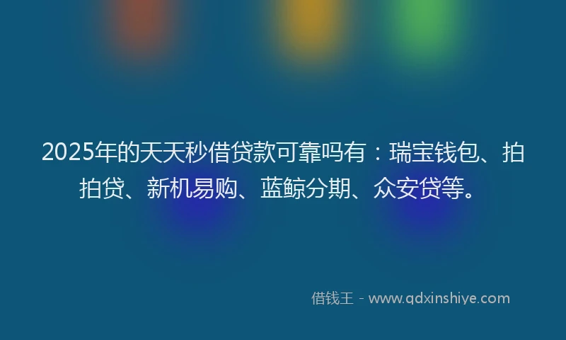 2025年的天天秒借贷款可靠吗有：瑞宝钱包、拍拍贷、新机易购、蓝鲸分期、众安贷等。