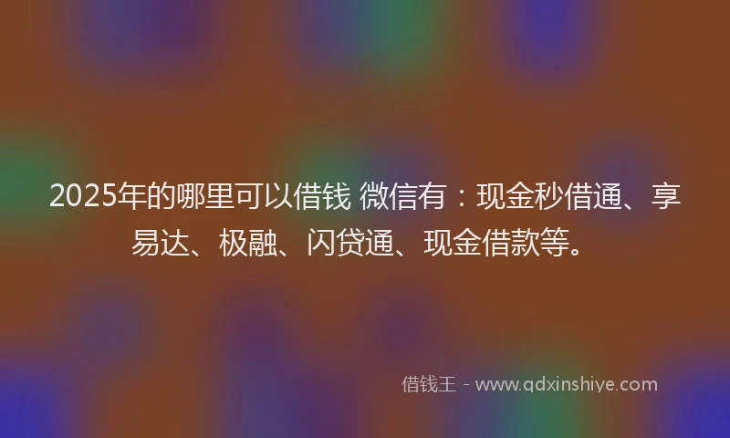 2025年的哪里可以借钱 微信有：现金秒借通、享易达、极融、闪贷通、现金借款等。