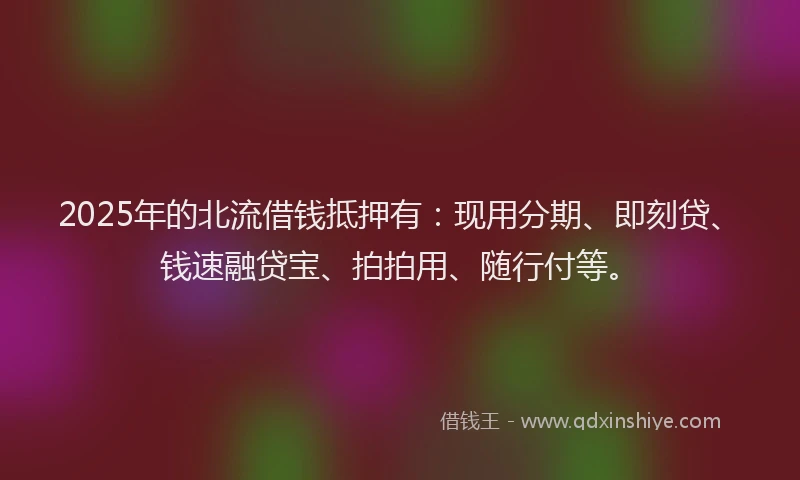 2025年的北流借钱抵押有：现用分期、即刻贷、钱速融贷宝、拍拍用、随行付等。