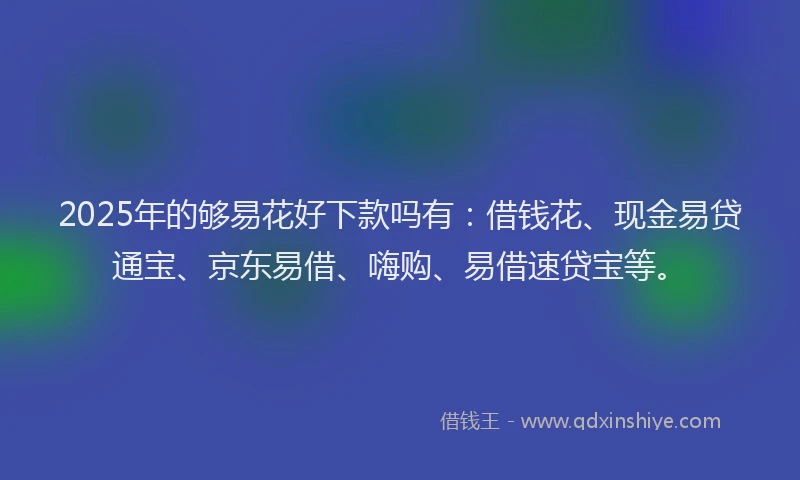 2025年的够易花好下款吗有：借钱花、现金易贷通宝、京东易借、嗨购、易借速贷宝等。