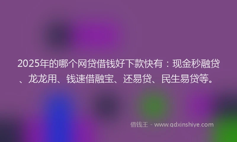 2025年的哪个网贷借钱好下款快有：现金秒融贷、龙龙用、钱速借融宝、还易贷、民生易贷等。