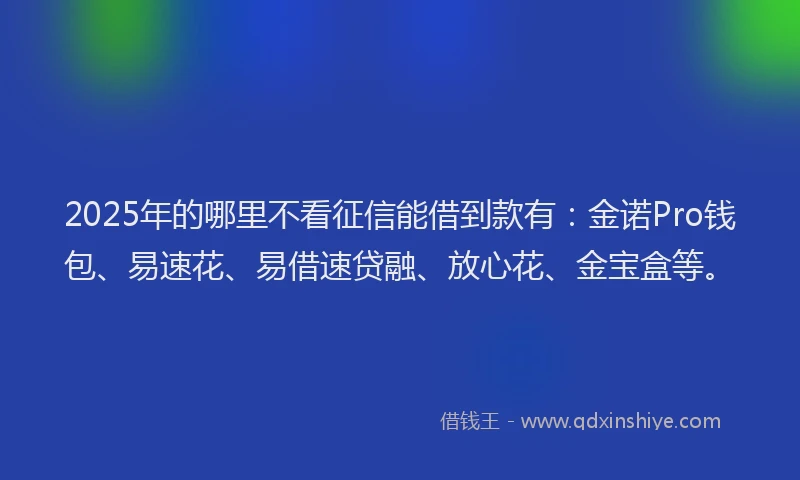 2025年的哪里不看征信能借到款有：金诺Pro钱包、易速花、易借速贷融、放心花、金宝盒等。