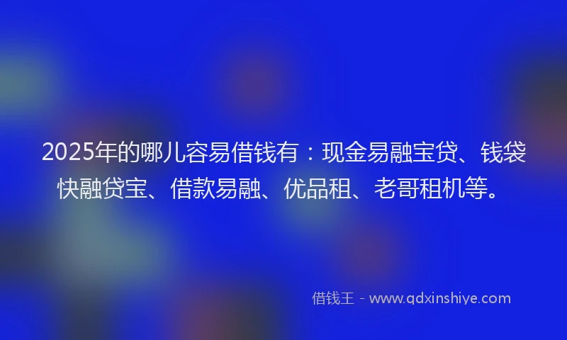 2025年的哪儿容易借钱有：现金易融宝贷、钱袋快融贷宝、借款易融、优品租、老哥租机等。