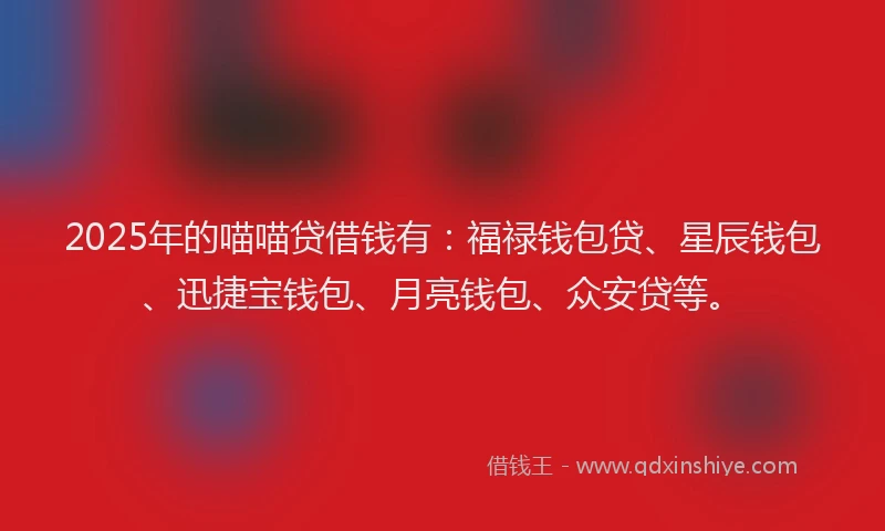 2025年的喵喵贷借钱有：福禄钱包贷、星辰钱包、迅捷宝钱包、月亮钱包、众安贷等。