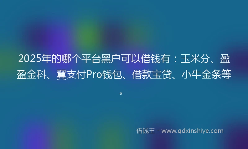 2025年的哪个平台黑户可以借钱有：玉米分、盈盈金科、翼支付Pro钱包、借款宝贷、小牛金条等。