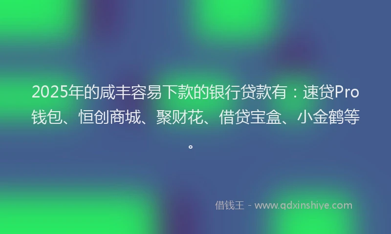 2025年的咸丰容易下款的银行贷款有：速贷Pro钱包、恒创商城、聚财花、借贷宝盒、小金鹤等。