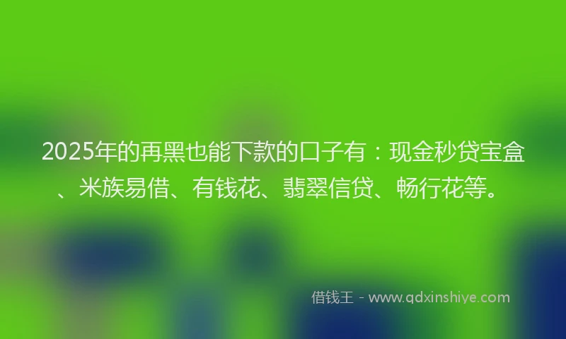 2025年的再黑也能下款的口子有：现金秒贷宝盒、米族易借、有钱花、翡翠信贷、畅行花等。