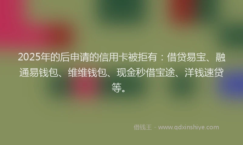 2025年的后申请的信用卡被拒有：借贷易宝、融通易钱包、维维钱包、现金秒借宝途、洋钱速贷等。