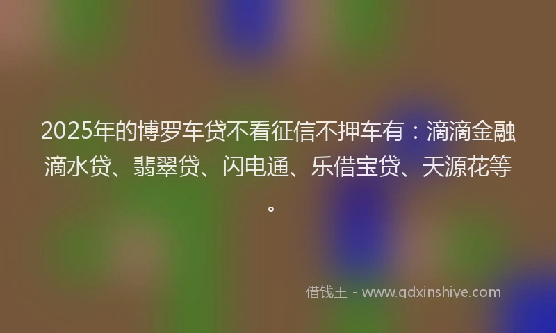 2025年的博罗车贷不看征信不押车有：滴滴金融滴水贷、翡翠贷、闪电通、乐借宝贷、天源花等。