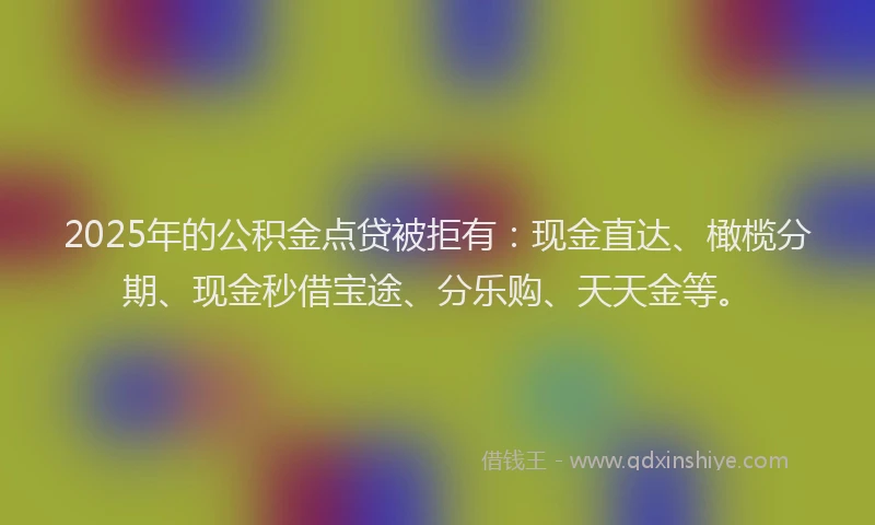 2025年的公积金点贷被拒有：现金直达、橄榄分期、现金秒借宝途、分乐购、天天金等。