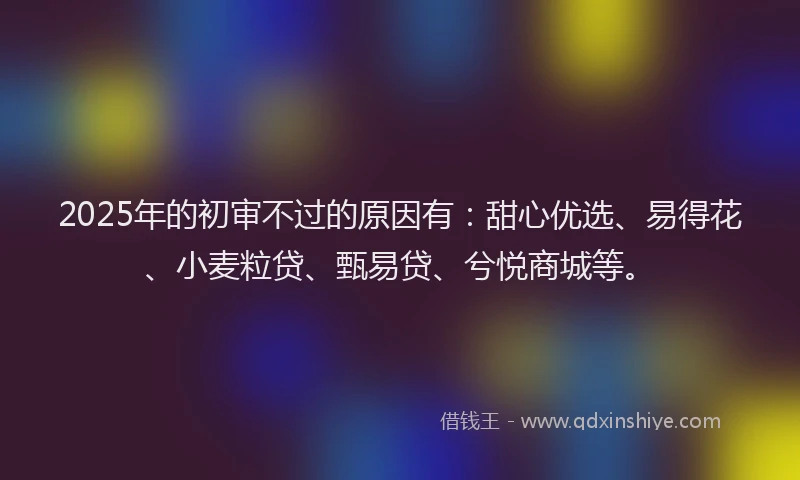 2025年的初审不过的原因有：甜心优选、易得花、小麦粒贷、甄易贷、兮悦商城等。