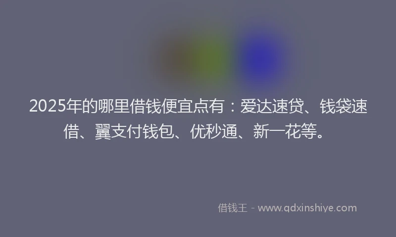 2025年的哪里借钱便宜点有：爱达速贷、钱袋速借、翼支付钱包、优秒通、新一花等。