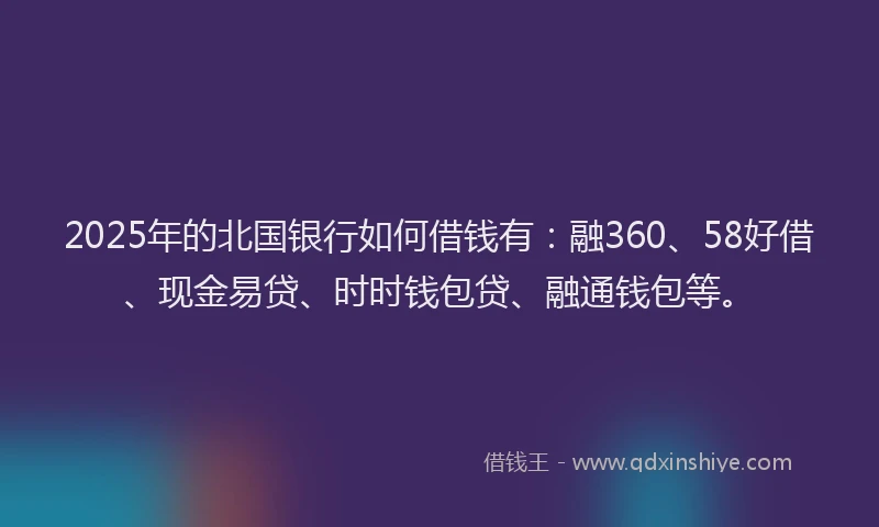 2025年的北国银行如何借钱有：融360、58好借、现金易贷、时时钱包贷、融通钱包等。