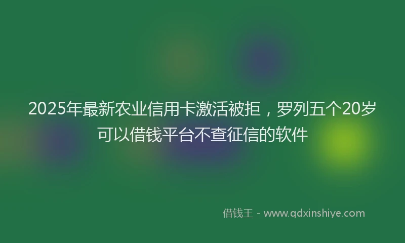 2025年最新农业信用卡激活被拒，罗列五个20岁可以借钱平台不查征信的软件