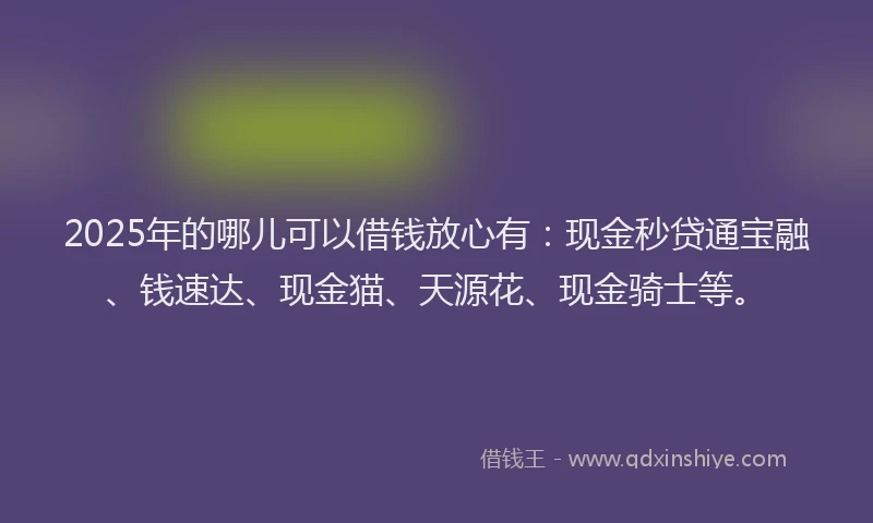 2025年的哪儿可以借钱放心有：现金秒贷通宝融、钱速达、现金猫、天源花、现金骑士等。