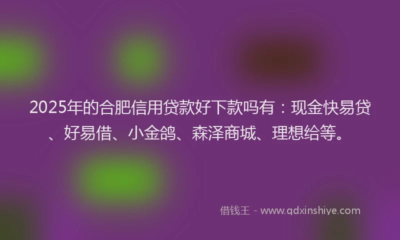 2025年的合肥信用贷款好下款吗有：现金快易贷、好易借、小金鸽、森泽商城、理想给等。