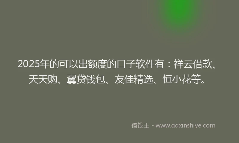 2025年的可以出额度的口子软件有：祥云借款、天天购、翼贷钱包、友佳精选、恒小花等。