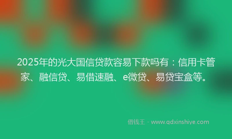 2025年的光大国信贷款容易下款吗有：信用卡管家、融信贷、易借速融、e微贷、易贷宝盒等。