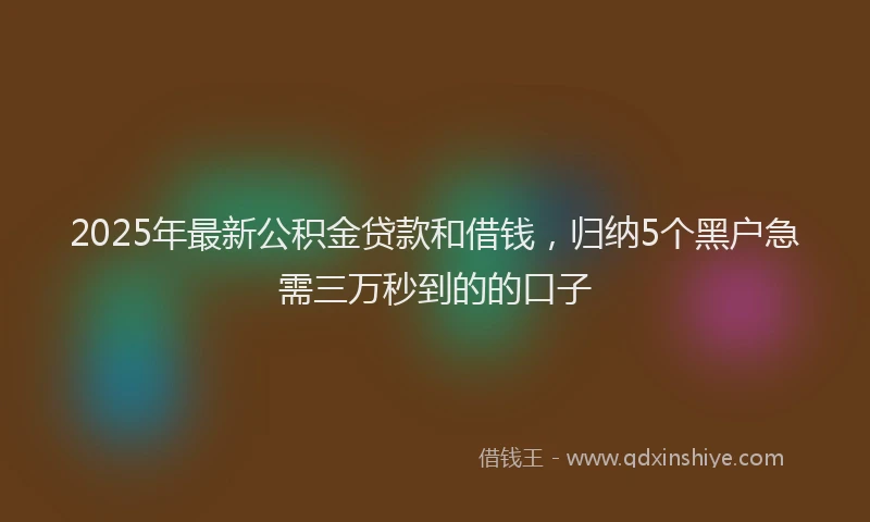 2025年最新公积金贷款和借钱，归纳5个黑户急需三万秒到的的口子