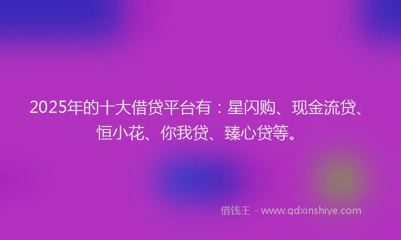 2025年的十大借贷平台有：星闪购、现金流贷、恒小花、你我贷、臻心贷等。