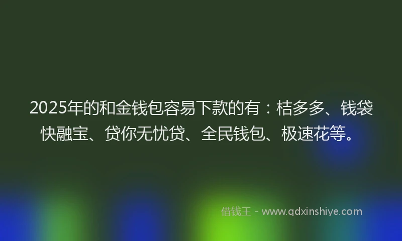 2025年的和金钱包容易下款的有：桔多多、钱袋快融宝、贷你无忧贷、全民钱包、极速花等。