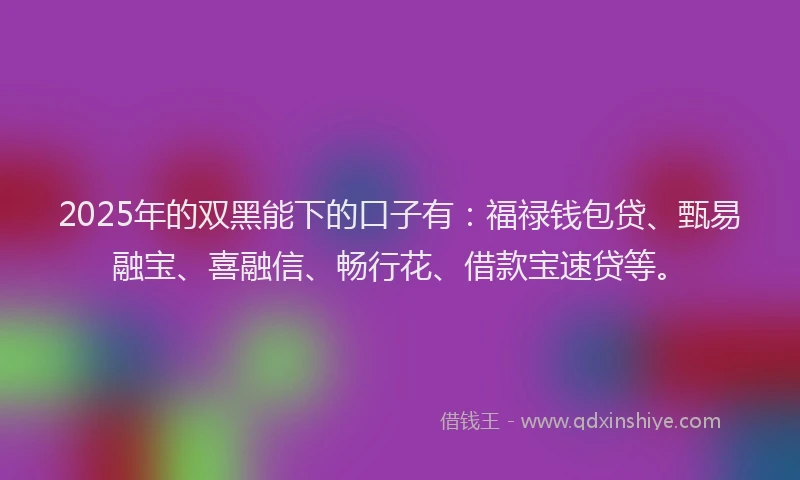 2025年的双黑能下的口子有：福禄钱包贷、甄易融宝、喜融信、畅行花、借款宝速贷等。